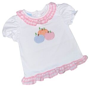 Charming Little One Pink Gingham Pumpkin Appliqué Top Puff Sleeve Fall Shirt 12M